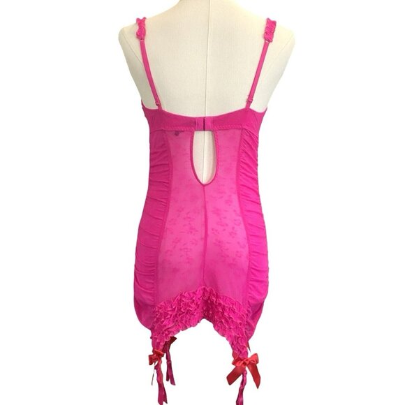 Victoria's Secret "Sexy Little Things" Hot Pink Mesh Ruched Camisole Size 36B - Picture 3 of 4